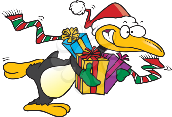 Royalty Free Clipart Image of a Christmas Shopping Penguin