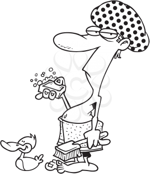 Royalty Free Clipart Image of a Man Ready to Take a Shower