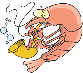 Royalty Free Clipart Image of a Shrimp Playing a Horn
