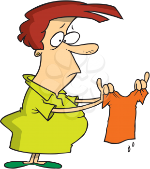 Royalty Free Clipart Image of a Woman Holding a Shrunken Shirt