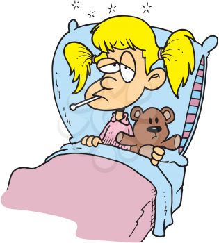 Royalty Free Clipart Image of a Girl Sick in Bed