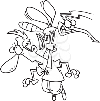 Royalty Free Clipart Image of a Man Being Carried Off By a Large Mosquito
