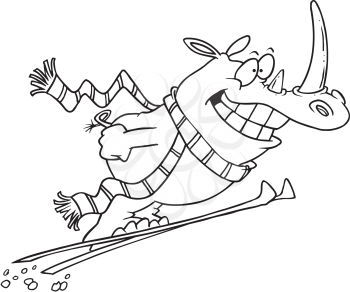 Royalty Free Clipart Image of a Skiing Rhino