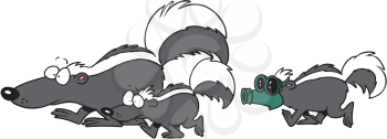 Royalty Free Clipart Image of a Mother and Baby Skunks