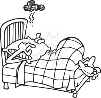 Royalty Free Clipart Image of a Person With His Head Under a Pillow