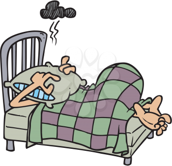 Royalty Free Clipart Image of a Person With His Head Under the Pillow