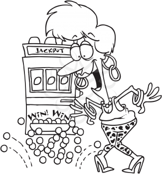 Royalty Free Clipart Image of a Woman Winning at a Slot Machine