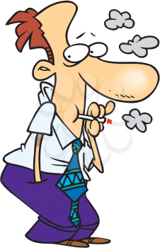 Royalty Free Clipart Image of a Man Sneaking a Cigarette