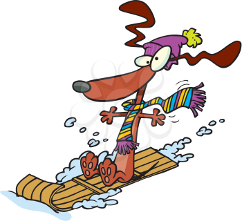 Royalty Free Clipart Image of a Dog on a Toboggan