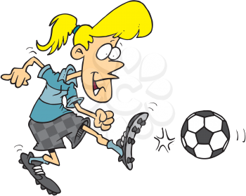 Royalty Free Clipart Image of a Girl Kicking a Soccer Ball