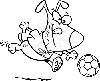 Royalty Free Clipart Image of a
Dog Playing Soccer