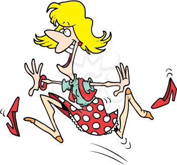 Royalty Free Clipart Image of a Woman Kicking Off Her Shoes