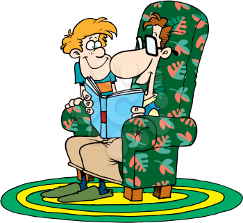 Royalty Free Clipart Image of a Man Reading a Story to a Little Boy