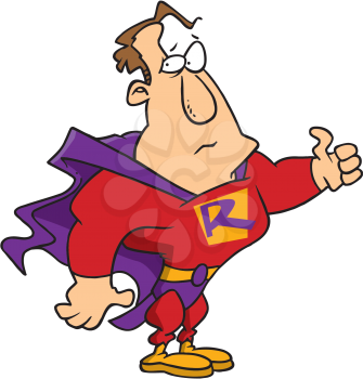 Royalty Free Clipart Image of a Super Hero Thumbing a Ride