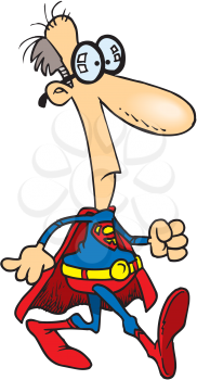 Royalty Free Clipart Image of an Ageing Superhero