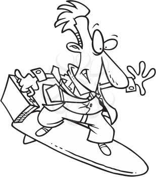 Royalty Free Clipart Image of a Businessman on a Surfboard