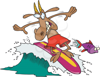 Royalty Free Clipart Image of a Surfing Goat