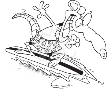 Royalty Free Clipart Image of a Surfing Rat