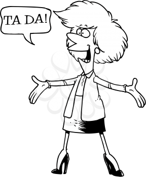 Royalty Free Clipart Image of a Woman Saying Ta Da