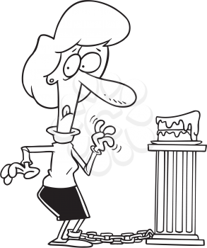 Royalty Free Clipart Image of a Woman Tempted by a Piece of Cake