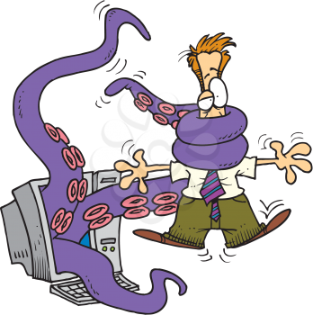 Royalty Free Clipart Image of an Octopus Coming From a Computer