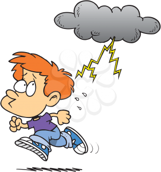 Royalty Free Clipart Image of a Child Running From a Thunderstorm