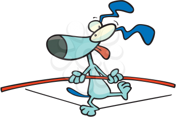 Royalty Free Clipart Image of a Dog on a Tightrope