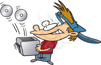 Royalty Free Clipart Image of a Boy Toasting CDs