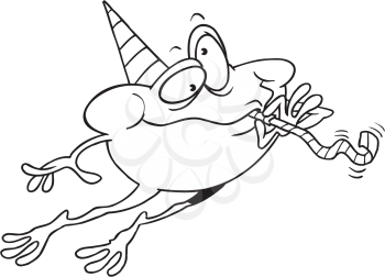 Royalty Free Clipart Image of a Frog With a Noisemaker