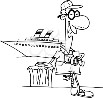 Royalty Free Clipart Image of a Tourist By a Ship