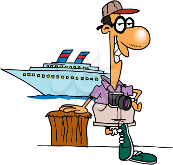 Royalty Free Clipart Image of a Tourist By a Ship
