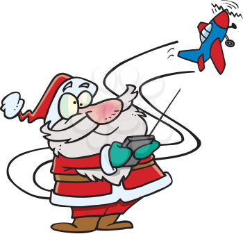 Royalty Free Clipart Image of Santa and a Toy Airplane