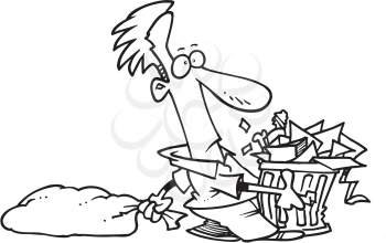 Royalty Free Clipart Image of a Man Carrying Out the Trash