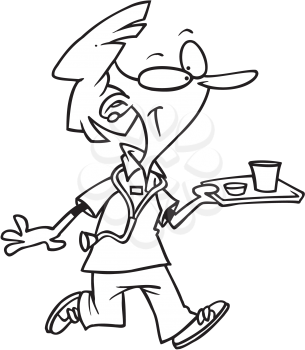 Royalty Free Clipart Image of a Nurse With a Tray of Food