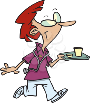 Royalty Free Clipart Image of a Nurse With a Cafeteria Tray