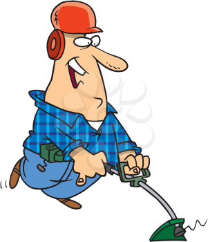 Royalty Free Clipart Image of a Man Using a Weed Trimmer