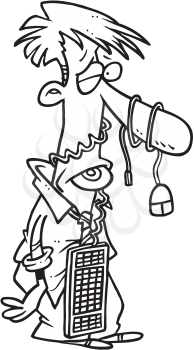 Royalty Free Clipart Image of a Man Who Lost a Fight With a Computer