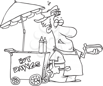 Royalty Free Clipart Image of a Hot Dog Vendor