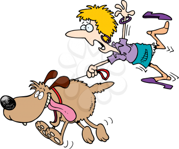 Royalty Free Clipart Image of a Dog Running Away With a Woman