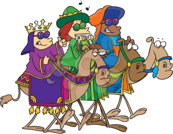 Royalty Free Clipart Image of Three Children Dressed as Wise Men
