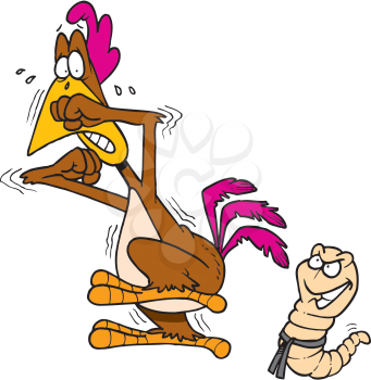 Royalty Free Clipart Image of a Bird Frightened by a Worm