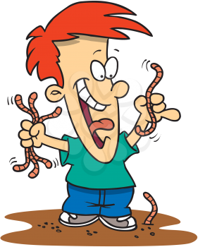Royalty Free Clipart Image of a Boy With Worms