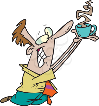 Royalty Free Clipart Image of a Man Holding Up a Coffee