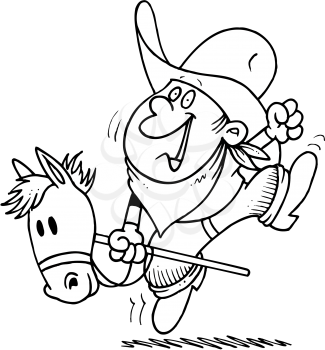 Royalty Free Clipart Image of a Boy Riding a Toy Horse