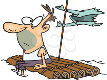 Royalty Free Clipart Image of a Man Adrift on a Raft
