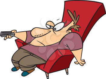 Royalty Free Clipart Image of A Couch Potato With a Remote