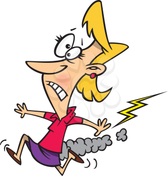 Royalty Free Clipart Image of a Woman Being Chased By Lightning