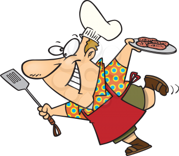Royalty Free Clipart Image of a Man With a Plate of Barbecued Food