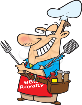 Royalty Free Clipart Image of a Man Holding Barbecue Utensils