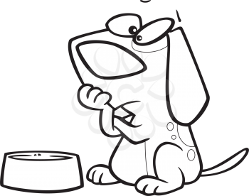 Royalty Free Clipart Image of a
Dog Sitting Beside an Empty Bowl